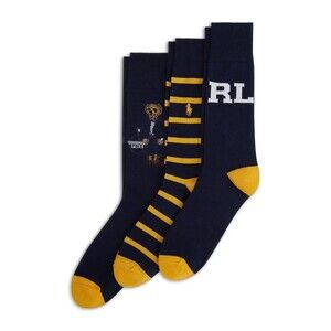 POLO RALPH LAUREN Crew Dress Socks Mens Navy Polo Bear Stripe RL Logo Gift Box